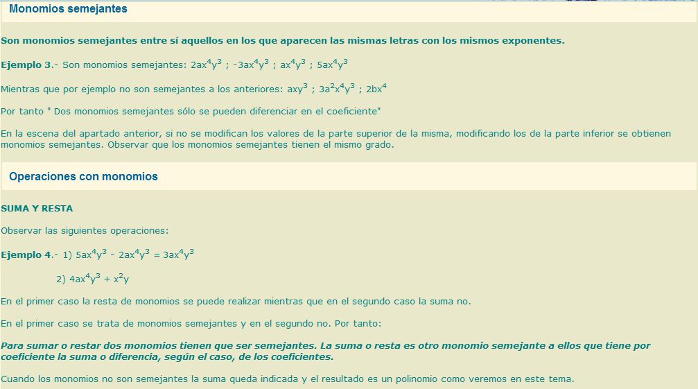 Monomios semejantes | Recurso educativo 36785