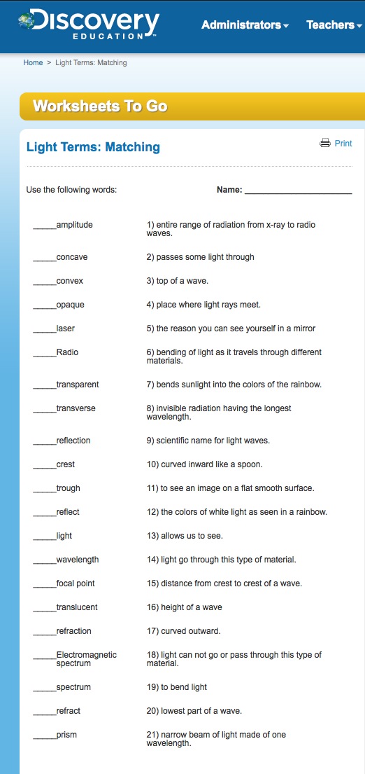 Light Terms: Matching | Recurso educativo 42402